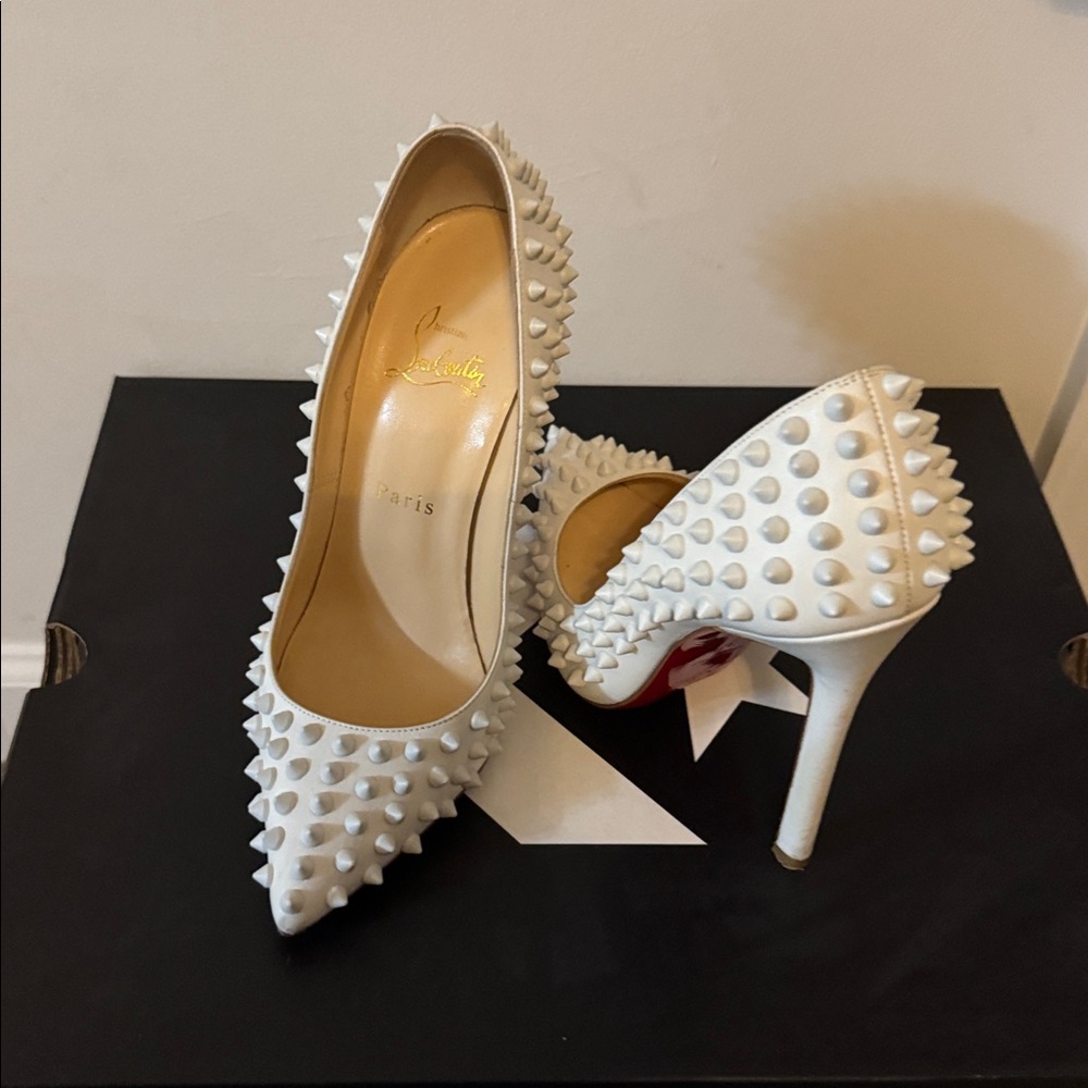 Christian Louboutin White Spiked Pumps - Picture 4 of 7